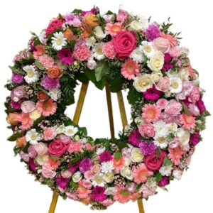 Nathalie - Couronne à plat - Camaïeu de tons roses. – Image 2