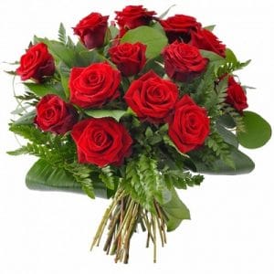 Bénédicta - Bouquet rond deuil de roses rouges.