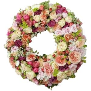 Nathalie - Couronne à plat - Camaïeu de tons roses.