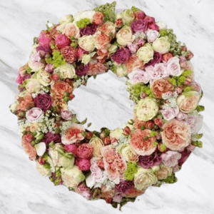 Nathalie - Couronne à plat - Camaïeu de tons roses.