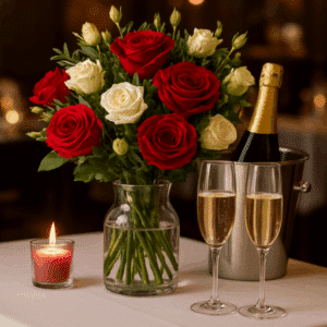Brune - Bouquet rond de roses.