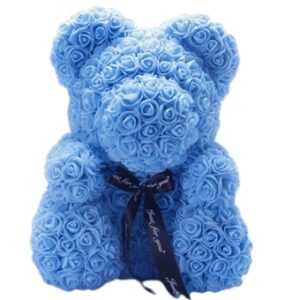 Ours bleu en roses de mousse