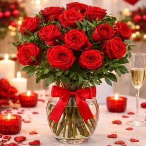 Fleurs Saint Valentin - Bellinda - Bouquet rond de roses rouges.