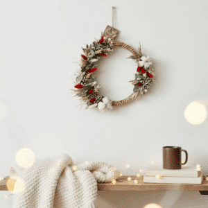 Alençon - Couronne de fleurs séchée - Support 30 cm