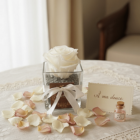 Blanc : rose blanche dans une verrerie