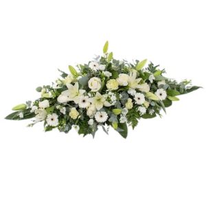 Micheline - Raquette de deuil en fleurs blanches.