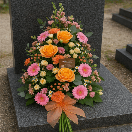 Helvana - Gerbe piquée de fleurs colorées.