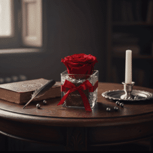 Rouge : rose rouge dans une verrerie