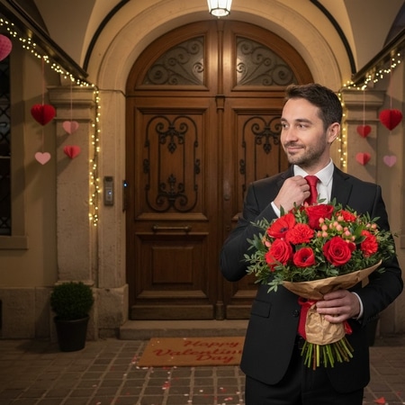 Fleurs Saint Valentin - Rubis - Bouquet rond de saison avec roses