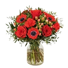 Fleurs Saint Valentin - Rubis - Bouquet rond de saison avec roses – Image 2