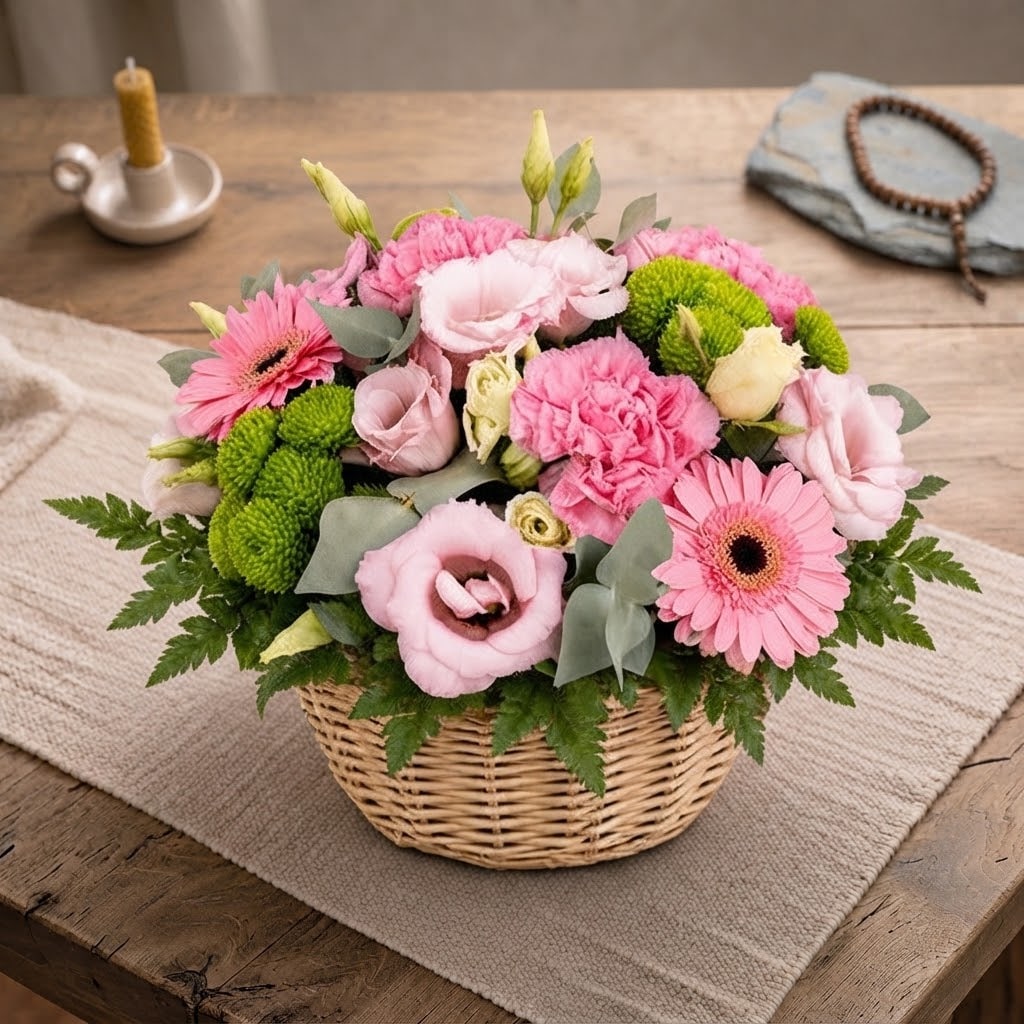 Gisèle - Assemblage de fleurs - Rose et Blanc (Avec ou sans ruban deuil)