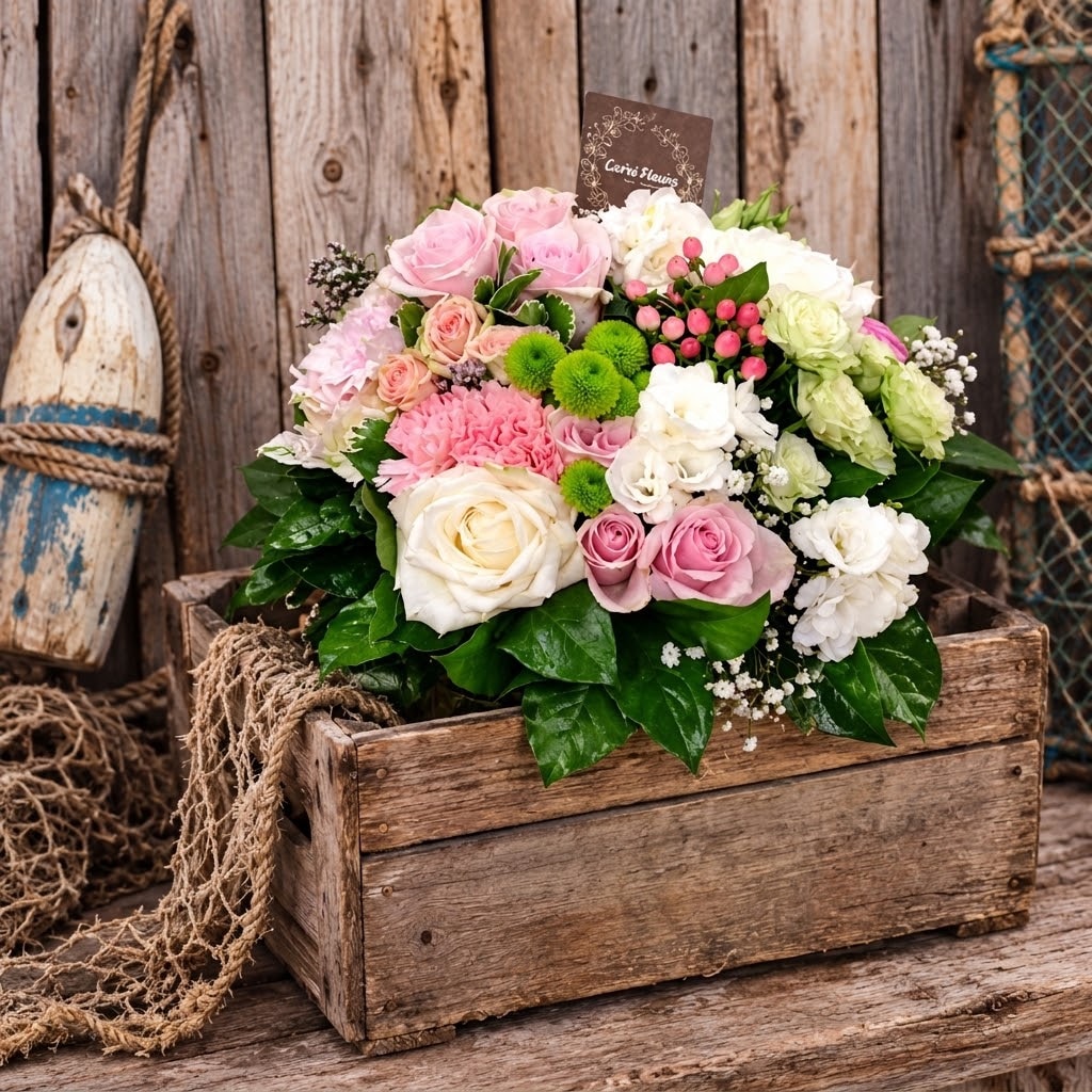 Aurélie - Bouquet fleuri aux tons roses et blancs